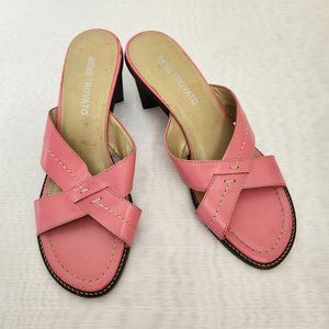 Bene Trovato Alice Pink Block Heels Leather Sandals Womens Size 6.5M Made Brazil